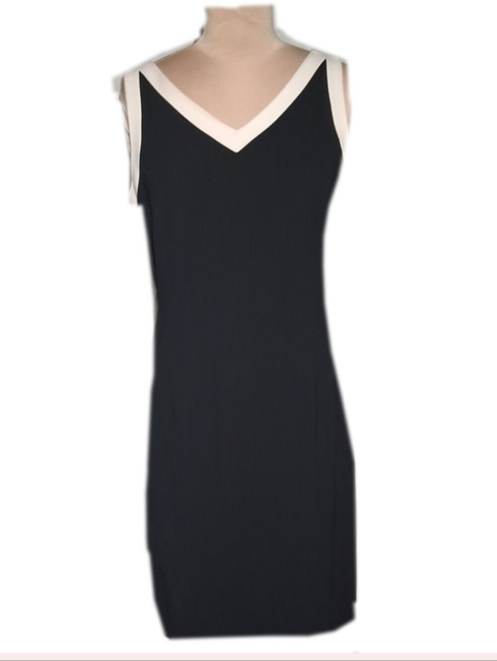 Ann Taylor Black Sleeveless Sheath Dress with White Trim